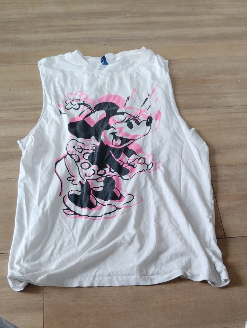Disney White Sleeveless Tee/ Tank  with Black and Pink Minnie Mouse Graphic